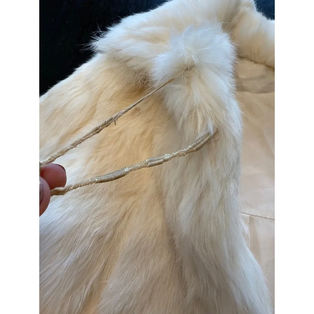 Vintage Faux rabbit Coat Girls Pom Pom Buttons Winter Outerwear‎ Cozy Chic Party - Picture 9 of 16